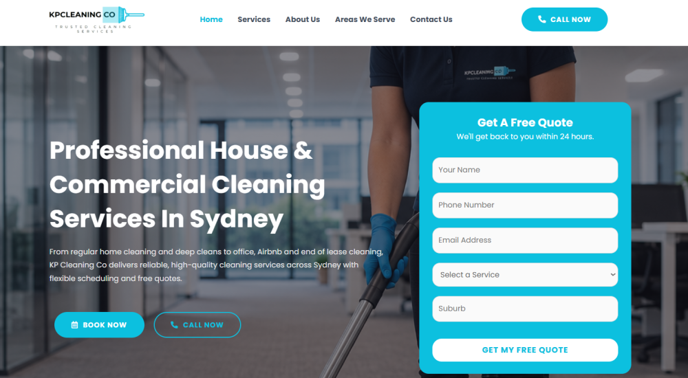 Professional house and commercial cleaning website design for KP Cleaning Co in Sydney